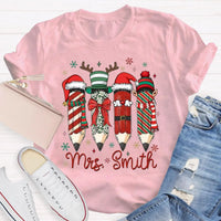 Adorable Pencil Holiday T-Shirt, Personalized Teacher Christmas Shirt, Custom Teacher Tee, Festive School Graphic Shirt, Holiday Teacher Present