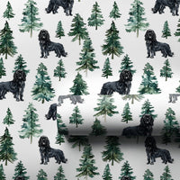 Watercolor Pine Forest Gift Wrap, Black Dog Christmas Wrapping Paper, Holiday Dog Lover Wrapping Paper Roll, Festive Winter Present Wrap