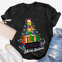 Book Lover Holiday Graphic Tee, Merry Bookmas Christmas T-Shirt, Winter Snowflakes Reading Shirt, Comfy Bookish Xmas Tee, Reader Present for Her