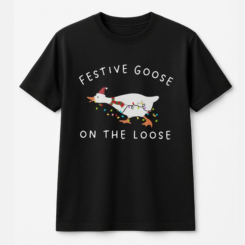 Humorous Holiday Animal Graphic Tee, Festive Silly Goose Christmas T-Shirt, Retro Xmas Duck Shirt, Adorable Winter Humor Present for Women