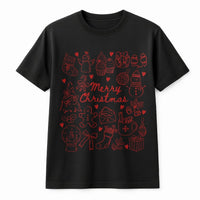 Adorable Holiday Bow Graphic Tee, Merry Christmas Doodles T-Shirt, Festive Doodle Christmas Shirt, Coquette Xmas Tee, Holiday Present for Women