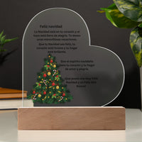 Lighted Christmas Acrylic Plaque, Spanish Christmas Acrylic Heart Plaque, Custom Heart Plaque Night Light