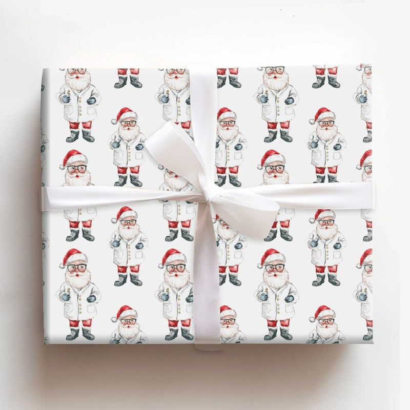 Medical Worker Gift Wrap, Doctor Santa Wrapping Paper, Lab Coat Nurse Christmas Wrapping Paper, Healthcare Hero Holiday Wrapping Paper