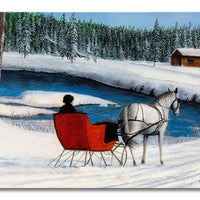 Winter Landscape Metal Sign, Sleigh Ride by the Stream Metal Sign, Vintage Sleigh Wall Art, Rustic Christmas Holiday Metal Sign, Cabin Present
