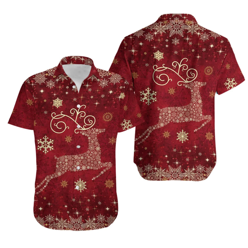 Snowflake Christmas Aloha Shirt, Christmas Reindeer Hawaiian Shirt, Festive Xmas Button Down Shirt, Tropical Christmas Holiday Party Shirt