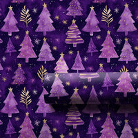 Watercolor Xmas Tree Gift Wrap, Purple and Gold Christmas Tree Wrapping Paper, Elegant Starry Gift Wrap, Holiday Present Wrapping Paper