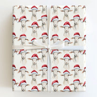 Santa Hat Farm Animal Gift Wrap, Watercolor Christmas Sheep Wrapping Paper, Adorable Holiday Lamb Wrapping Paper, Secret Santa Xmas Gift Wrap