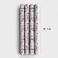 Comfy Watercolor Holiday Gift Wrap, Christmas Living Room Wrapping Paper, Festive Xmas Home Gift Wrapping Paper, Winter Tree Present Wrap
