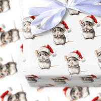 Santa Hat Chinchilla Gift Wrap, Chinchilla Christmas Wrapping Paper, Watercolor Animal Wrapping Paper, Adorable Pet Holiday Gift Wrap