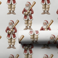 Vintage Sports Christmas Gift Wrap, Baseball Santa Wrapping Paper, Humorous Holiday Wrapping Paper, Athlete Xmas Present Gift Wrap Roll