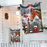 Winter Snow Wreath Red Bow Yard Flag, Horse Christmas Garden Flag, Farmhouse Holiday Lawn Flag, Double-Sided Equestrian Porch Decor