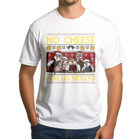 Humorous Christmas Mouse Shirt, No Cheese for Us Meeces T-Shirt, Retro Cartoon Holiday Graphic Tee, Adorable Vintage Mouse Lover Xmas T-Shirt