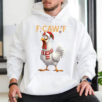 F-Caw-F Music Note Graphic Hoodie, Humorous Chicken Christmas Hoodie, Adorable Farm Animal Holiday Hoodie, Sarcastic Xmas Bird Sweatshirt Present