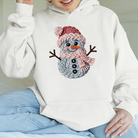 Knitted Yarn Snowman Sweatshirt, Adorable Snowman Hoodie, Winter Holiday Snowman Pullover, Comfy Christmas Hooded Sweatshirt, Holiday Present