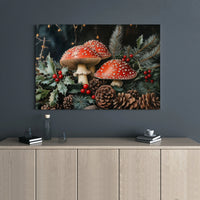 Red Amanita Mushroom Canvas Print, Christmas Mushroom Canvas Wall Art Digital Download, Cottagecore Woodland Mushroom Canvas Art Printable