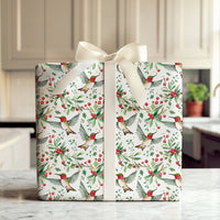 Holly Berry Holiday Gift Wrap, Christmas Hummingbird Wrapping Paper, Winter Botanical Gift Wrapping Paper, Festive Nature Bird Gift Wrap