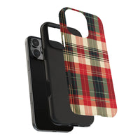 Tartan Pattern Phone Case, Red Green Christmas Plaid iPhone Case, Holiday Seasonal Phone Cover, Festive Winter Tough Phone Case, Xmas Present
