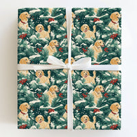Snowy Pine Holly Dog Gift Wrap, Golden Retriever Wrapping Paper, Winter Dog Lover Holiday Wrapping Paper, Christmas Puppy Wrapping Paper