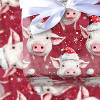 Santa Hat Farm Animal Gift Wrap, Christmas Pig Wrapping Paper, Adorable Watercolor Pig Wrapping Paper, Holiday Pig Gift Wrapping Paper