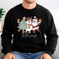 Retro Santa Snowman Tree Holiday Crewneck, Tis the Season Christmas Sweatshirt, Vintage Christmas Sweater, Family Xmas Sweatshirt
