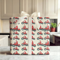 Red Motorcycle Gift Wrap, Chopper Santa Christmas Wrapping Paper, Biker Santa Holiday Wrapping Paper, Novelty Christmas Gift Wrap for Men