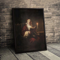Vintage Christmas Canvas Wall Art, Santa Claus Reading a Book Canvas Print, Oil Painting Style Holiday Canvas, Festive Xmas Wall Decor