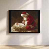 Religious Christmas Wall Art Canvas, Santa Praying Over Baby Jesus Canvas, Christian Holiday Canvas Print, Nativity Scene Home Decor