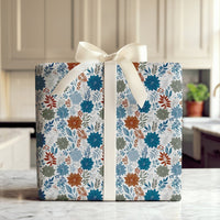 Festive Botanical Holiday Gift Wrap, Winter Poinsettia Christmas Wrapping Paper, Blue Floral Wrapping Paper, Holiday Wrapping Paper Roll