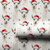 Santa Hat Animal Gift Wrap, Christmas Llama Wrapping Paper, Watercolor Holiday Wrapping Paper, Adorable Winter Present Paper