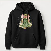 Pink Bow Aesthetic Hoodie, Coquette Christmas Tree Hoodie, Adorable Girly Xmas Tree Hoodie, Pastel Holiday Pullover, Winter Present for Her