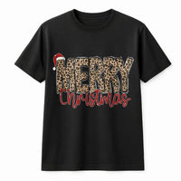 Leopard Print Santa Hat Shirt, Merry Christmas T-Shirt, Adorable Festive Holiday Graphic Tee, Womens Xmas Outfit, Trendy Holiday Graphic Tee