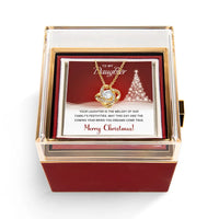 Rotating Rose Box CZ Crystal Knot Pendant, Daughter Christmas Love Knot Necklace, Daughter Holiday Jewelry, Christmas Keepsake Present
