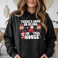 Humorous Santa Christmas Sweatshirt, Theres Some Ho Hos in This House Hoodie, Naughty Xmas Graphic Pullover, Adult Humor Holiday Hoodie