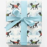 Watercolor Christmas Dog Gift Wrap, Flat-Coated Retriever Wrapping Paper, Retriever Holiday Wrapping Paper, Dog Lover Xmas Wrapping Paper