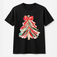 Abstract Painted Holiday Graphic Tee, Coquette Christmas Tree Shirt, Trendy Xmas Party T-Shirt, Festive Winter Graphic Top