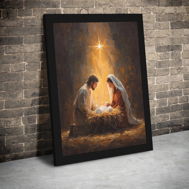 Holy Family Canvas Print, Nativity Scene Canvas Wall Art, Religious Oil Painting Style Canvas, Christian Christmas Wall Decor Art Present