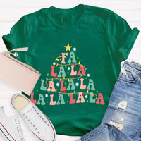 Retro Holiday Graphic Tee, Fa La La La Christmas Tree Shirt, Festive Christmas Vibes T-Shirt, Adorable Winter Holiday Apparel
