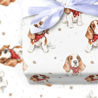 Puppy in Snow Holiday Gift Wrap Roll, Basset Hound Christmas Wrapping Paper, Winter Dog Xmas Wrapping Paper, Dog Lover Holiday Present Wrap