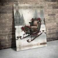 Winter Forest Snowy Landscape Canvas Print, Vintage Christmas Sleigh Canvas Wall Art, Festive Holiday Wall Decor, Winter Home Canvas Art