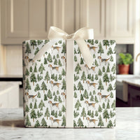 Watercolor Dog Gift Wrap, Beagle Wrapping Paper, Pine Tree Holiday Wrapping Paper, Woodland Puppy Present Paper, Dog Lover Christmas Gift Wrap