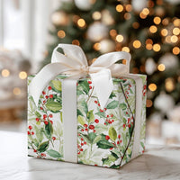Botanical Christmas Gift Wrap, Watercolor Holly Wrapping Paper, Red Berry Holiday Wrapping Paper, Elegant Winter Plant Gift Wrap Roll