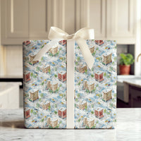 Watercolor Snowy Urban Street Gift Wrap, Winter City Christmas Wrapping Paper, Isometric Cityscape Wrapping Paper Roll, Holiday Present Wrap