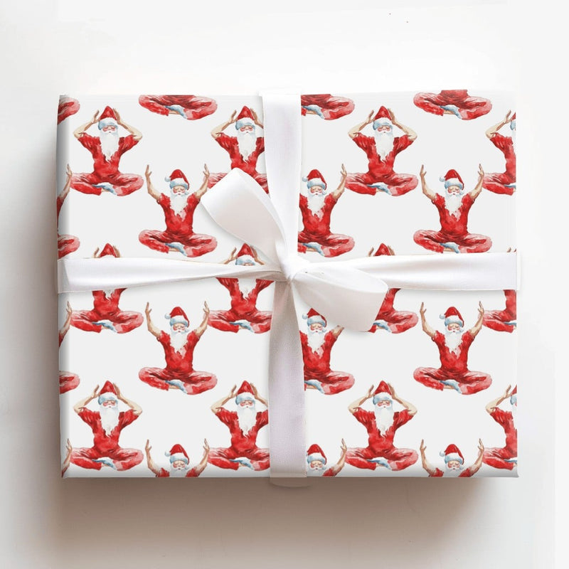 Meditating Santa Gift Wrap, Zen Santa Wrapping Paper, Watercolor Yoga Santa Christmas Paper, Yoga Lover Present Wrap