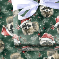 Woodland Animal Gift Wrap, Santa Hat Raccoon Wrapping Paper, Watercolor Christmas Wrapping Paper, Festive Winter Holiday Gift Wrap Paper
