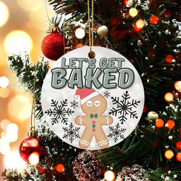 Humorous Christmas Tree Ornament, Lets Get Baked Gingerbread Ornament, Humorous Ceramic Ornament, Holiday Baking Keepsake, Fr
