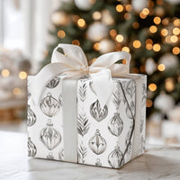 Black Grey Ornaments Gift Wrap, Monochrome Christmas Wrapping Paper, Minimalist Botanical Holiday Wrapping Paper, Modern Present Packaging