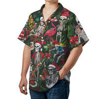 Skeleton Flamingo Holiday Shirt, Dead End Christmas Hawaiian Shirt, Tropical Xmas Graphic Shirt, Beach Party Button Up, Festive Present for Men