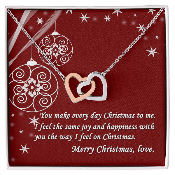 Cubic Zirconia Double Heart Pendant, Romantic Interlocking Hearts Necklace, Polished Steel Heart Jewelry, Holiday Christmas P