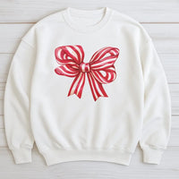 Retro Red Ribbon Holiday Sweater, Christmas Bow Sweatshirt, Adorable Coquette Xmas Crewneck, Vintage Christmas Graphic Sweatshirt, Winter Present
