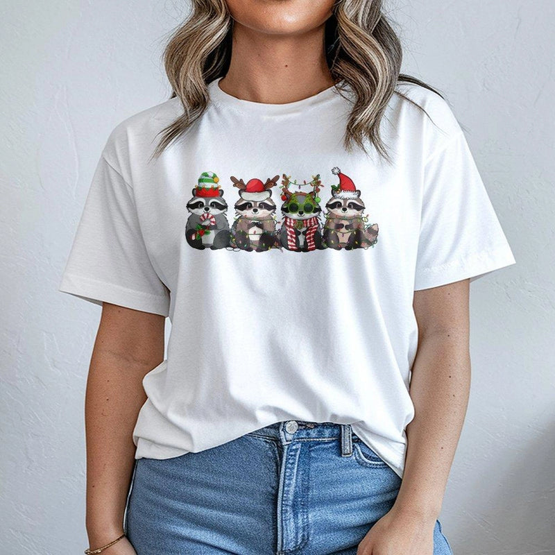 Adorable Holiday Animal Shirt, Christmas Raccoon Shirt, Festive Woodland Raccoon Graphic Shirt, Winter Wildlife Tee, Xmas Present for Animal Lover